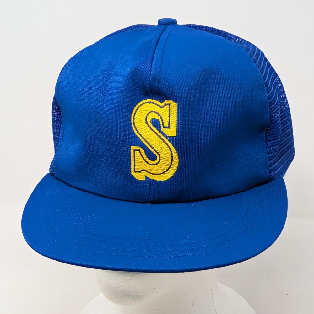 Vintage Annco Seattle Mariners MLB Trucker Hat Blue Yellow Snapback Boy Size